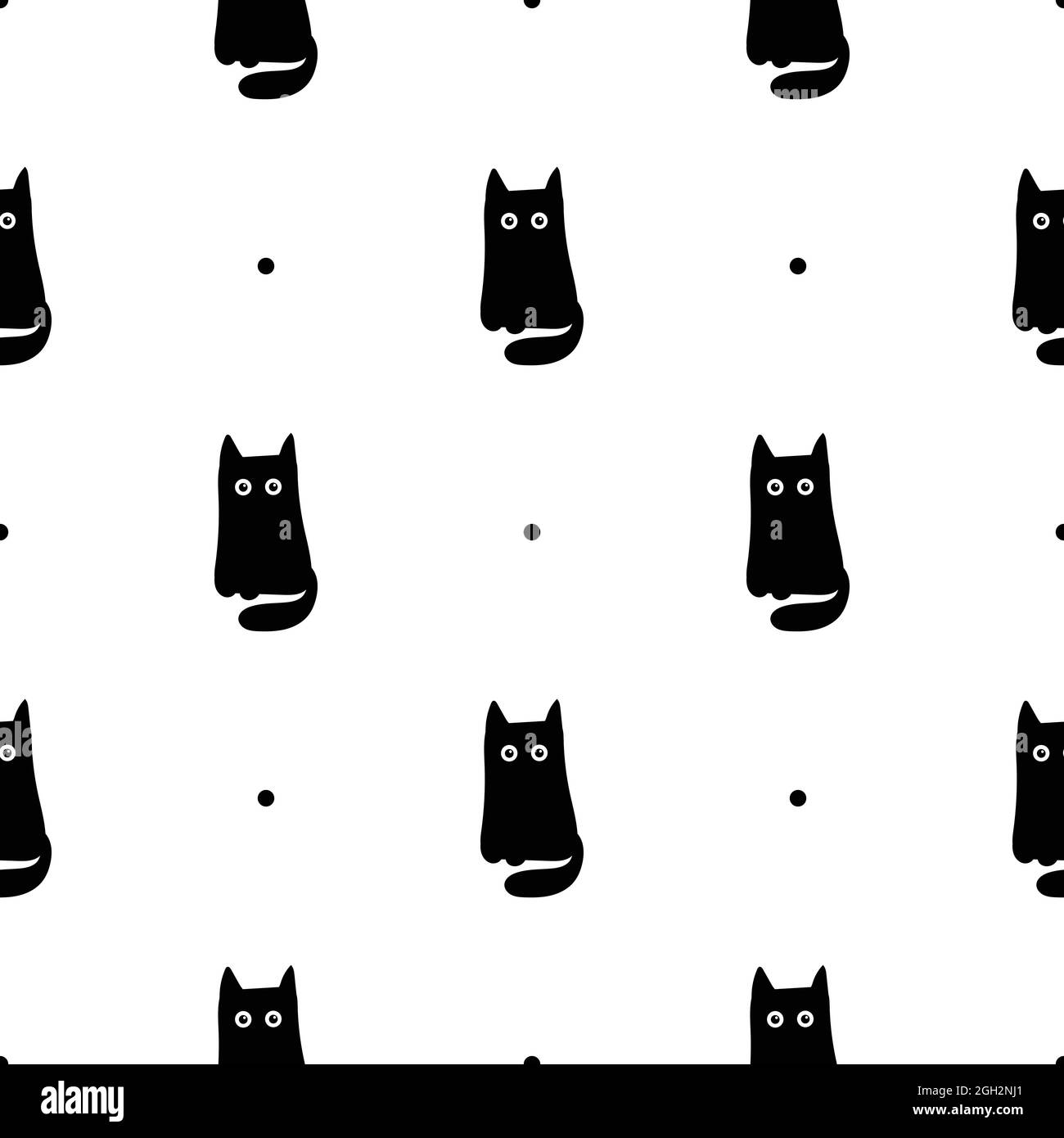 Simple black cat seamless pattern, cat art background design for