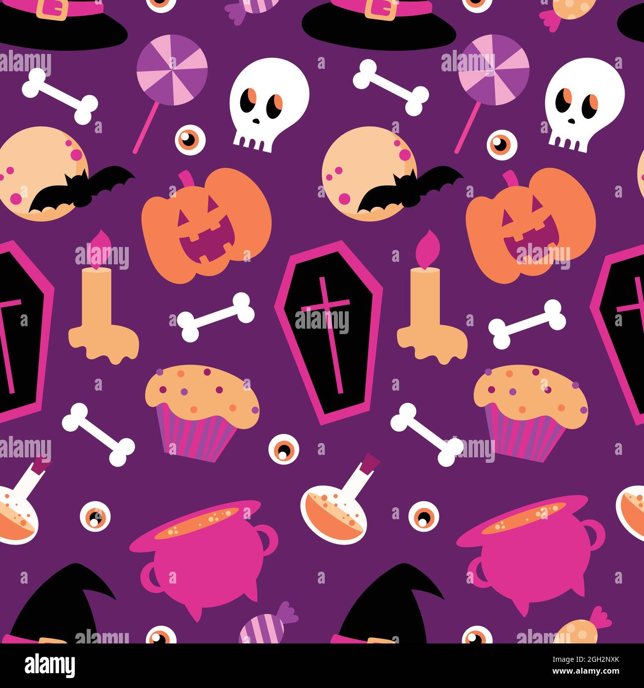 Halloween seamless pattern on a purple background. Cartoon seamless ...