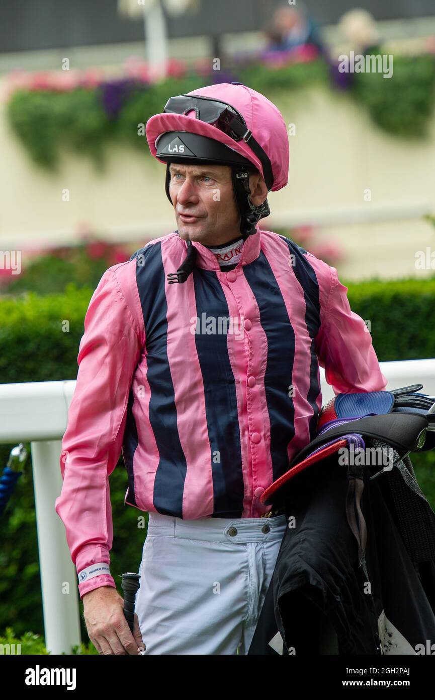 Ascot, Berkshire, UK. 4th September, 2021. Jockey Robert Havlin on horse Bouquet wins the First Days British EBF Fillies’ Novice Stakes. Owner Lordship Stud, Trainer John and Thandy Gosden, Newmarket, Breeder Lordship Stud. Credit: Maureen McLean/Alamy Live News Stock Photo