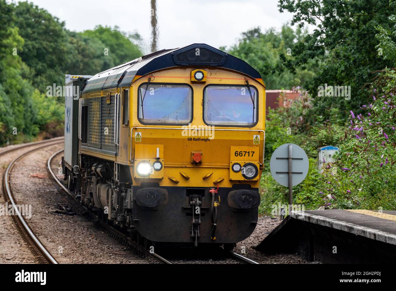 GB Railfreight train train joining the East Suffolk line from the port of Felixstowe line, Westerfield, Suffolk, UK. Stock Photo