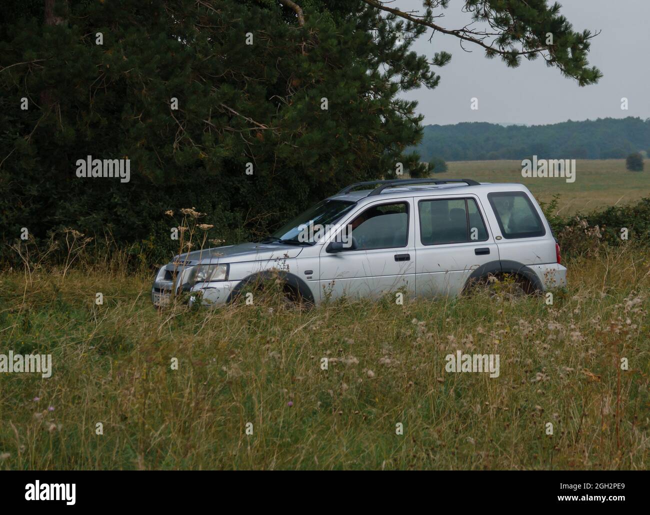 A Land Rover Freelander in motion with a Stock Photo