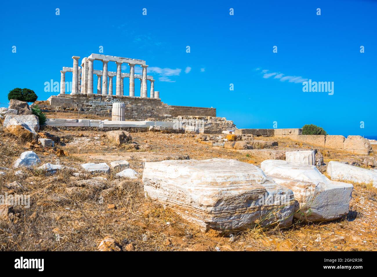 The ancient Temple of Poseidon at Sounion, Attica, Greece Stock Photo