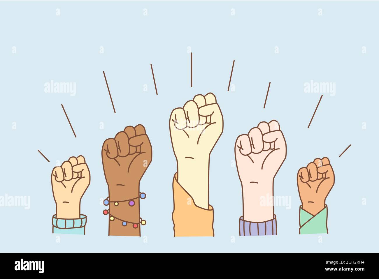 Equal rights and stop racism concept. Hands of mixed race people group