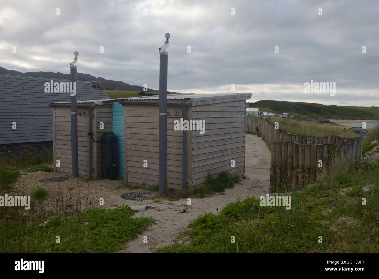 An off-grid, water-free, composting public toilet block, near Arisaig on the west coast of Scotland Stock Photo