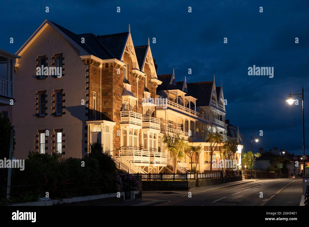 ST HELIER, JERSEY, CHANNEL ISLANDS - AUGUST 08, 2021: Exterior view of Ommaroo  Hotel on Havre des Pas at night Stock Photo - Alamy