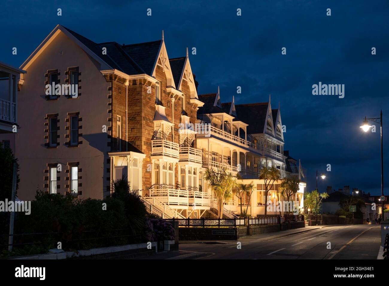 ST HELIER, JERSEY, CHANNEL ISLANDS - AUGUST 08, 2021: Exterior view of  Ommaroo Hotel on Havre des Pas at night Stock Photo - Alamy