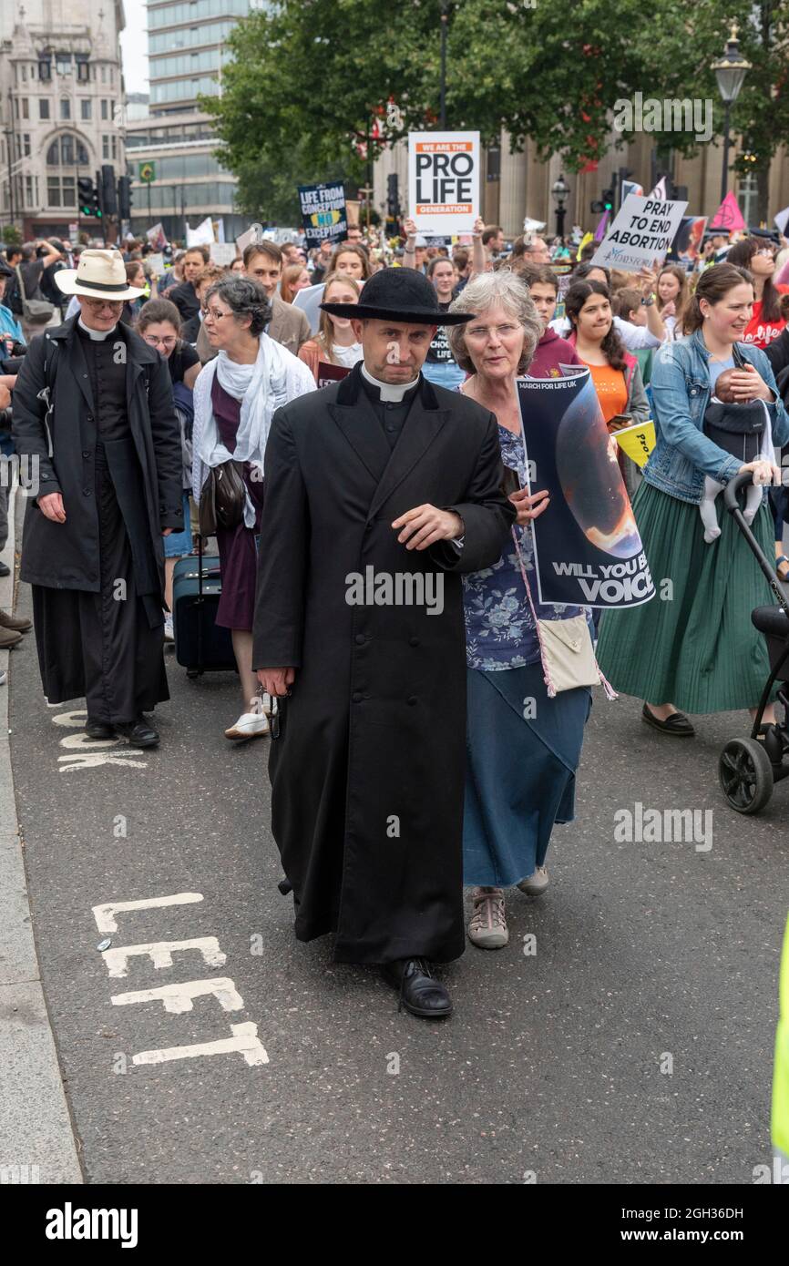 London, UK. 04th Sep, 2021. A priest takes part during a protest in central London against abortions.Right to Life UK campaigns for the rights of unborn children and for a medical system and society where an increased support and practical care for women facing unplanned pregnancy. Credit: SOPA Images Limited/Alamy Live News Stock Photo