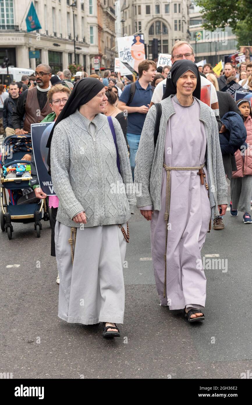 London, UK. 04th Sep, 2021. Two Nuns take part during a protest in central London against abortions.Right to Life UK campaigns for the rights of unborn children and for a medical system and society where an increased support and practical care for women facing unplanned pregnancy. Credit: SOPA Images Limited/Alamy Live News Stock Photo