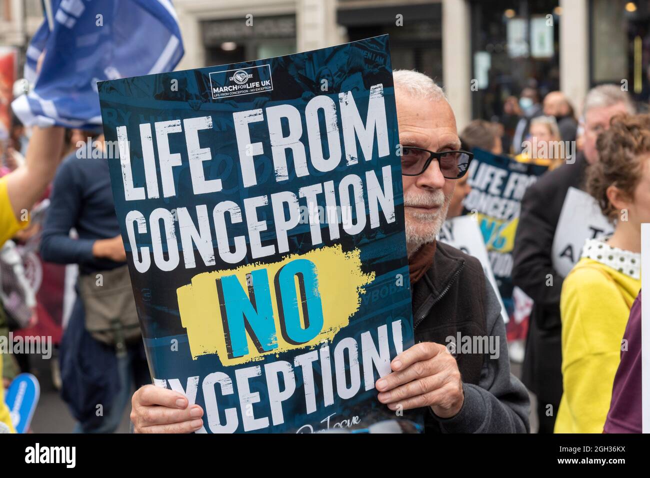 London, UK. 04th Sep, 2021. A protester holds a placard that says Life from conception no exception during a protest in central London against abortions.Right to Life UK campaigns for the rights of unborn children and for a medical system and society where an increased support and practical care for women facing unplanned pregnancy. Credit: SOPA Images Limited/Alamy Live News Stock Photo