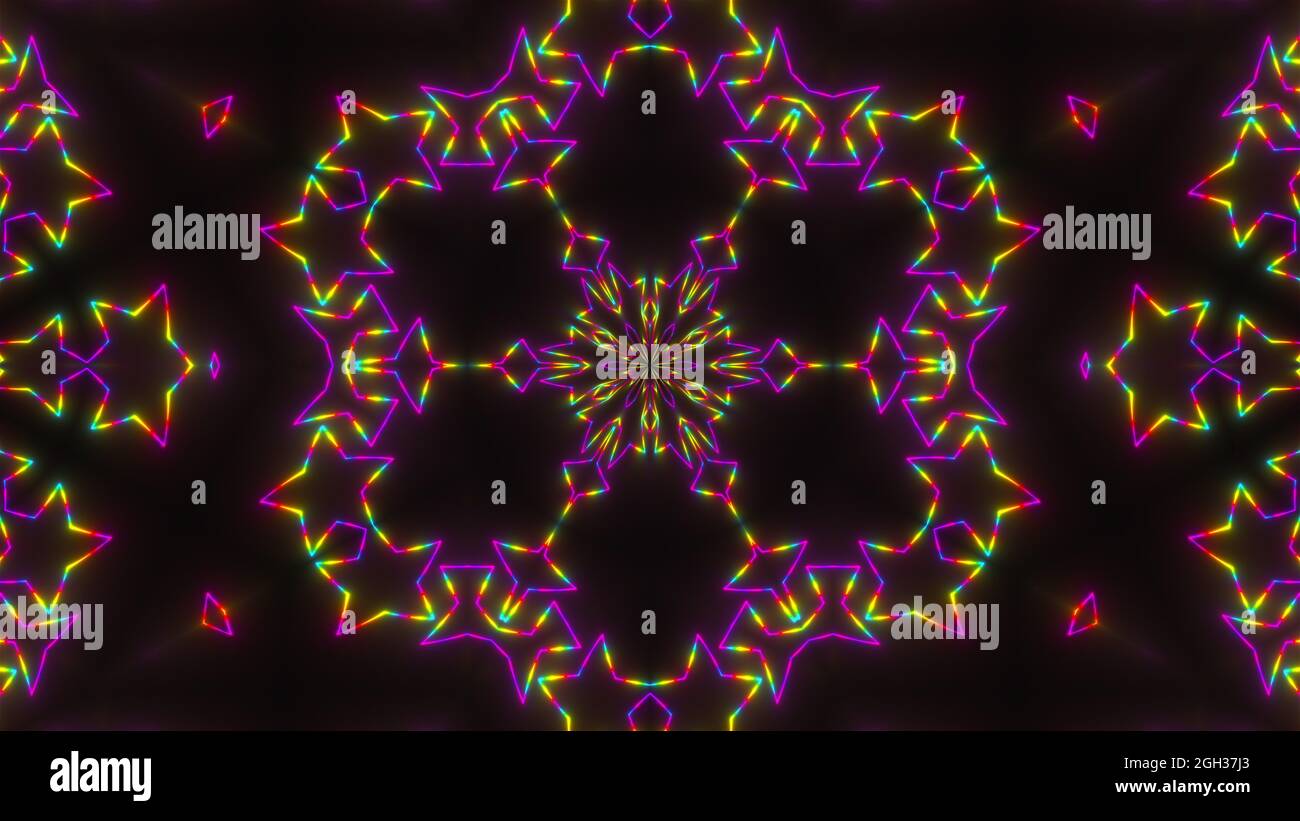 Abstract neon kaleidoscope background, 3d rendering computer generated ...