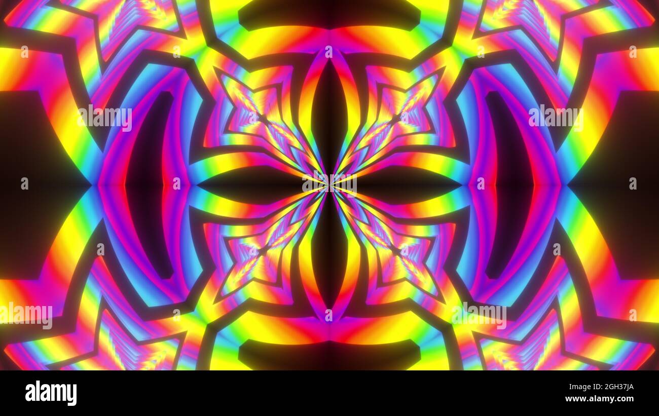 Abstract neon kaleidoscope background, 3d rendering computer generated ...