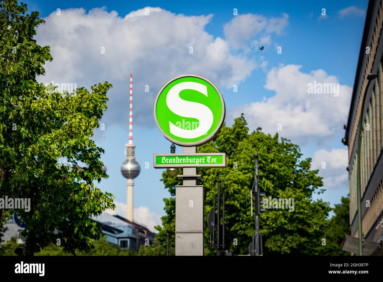 berlin metro sign with tv tower Stock Photo
