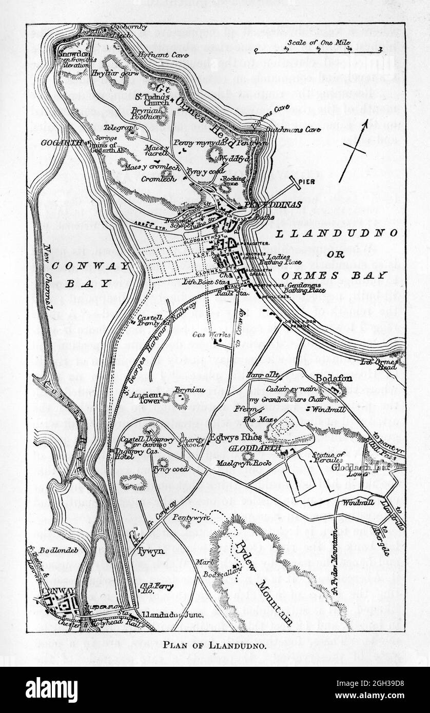 An illustration plan / map of Llandudno, taken from Black's Picturesque Guide to North Wales published 1886 Stock Photo