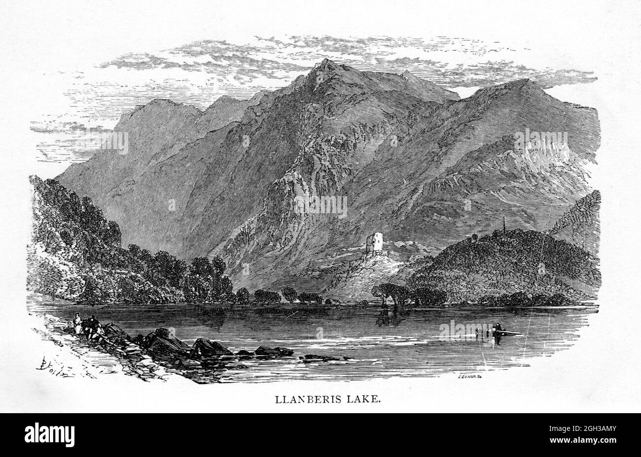 An illustration of Llanberis lake, taken from Black's Picturesque Guide to North Wales published 1886 Stock Photo