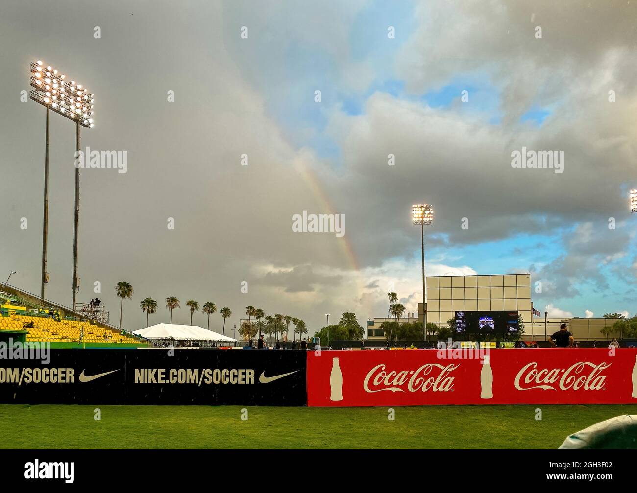 St. Petersburg, FL; A rainbow appeared on Pride night with the Tampa Bay Rowdies during a USL soccer game against the Oakland Roots SC, Friday, Septem Stock Photo