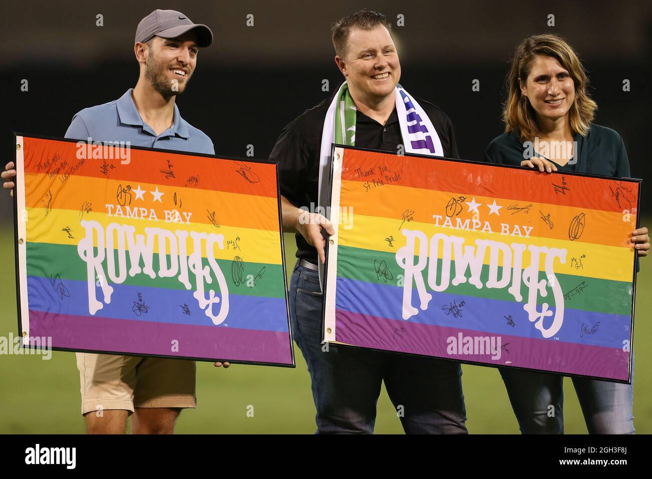 St. Petersburg, FL; The Tampa Bay Rowdies celebrated the Tampa Bay area's LGBTQ+ community at halftime during a USL soccer game against the Oakland Ro Stock Photo