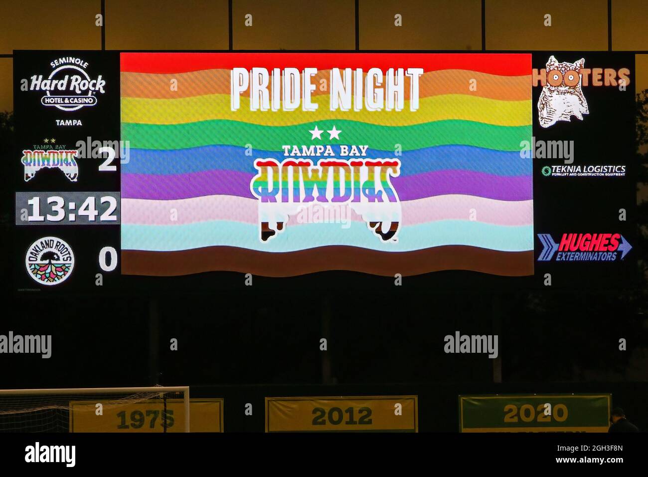 St. Petersburg, FL; The Tampa Bay Rowdies celebrated the Tampa Bay area's LGBTQ+ community at halftime during a USL soccer game against the Oakland Ro Stock Photo