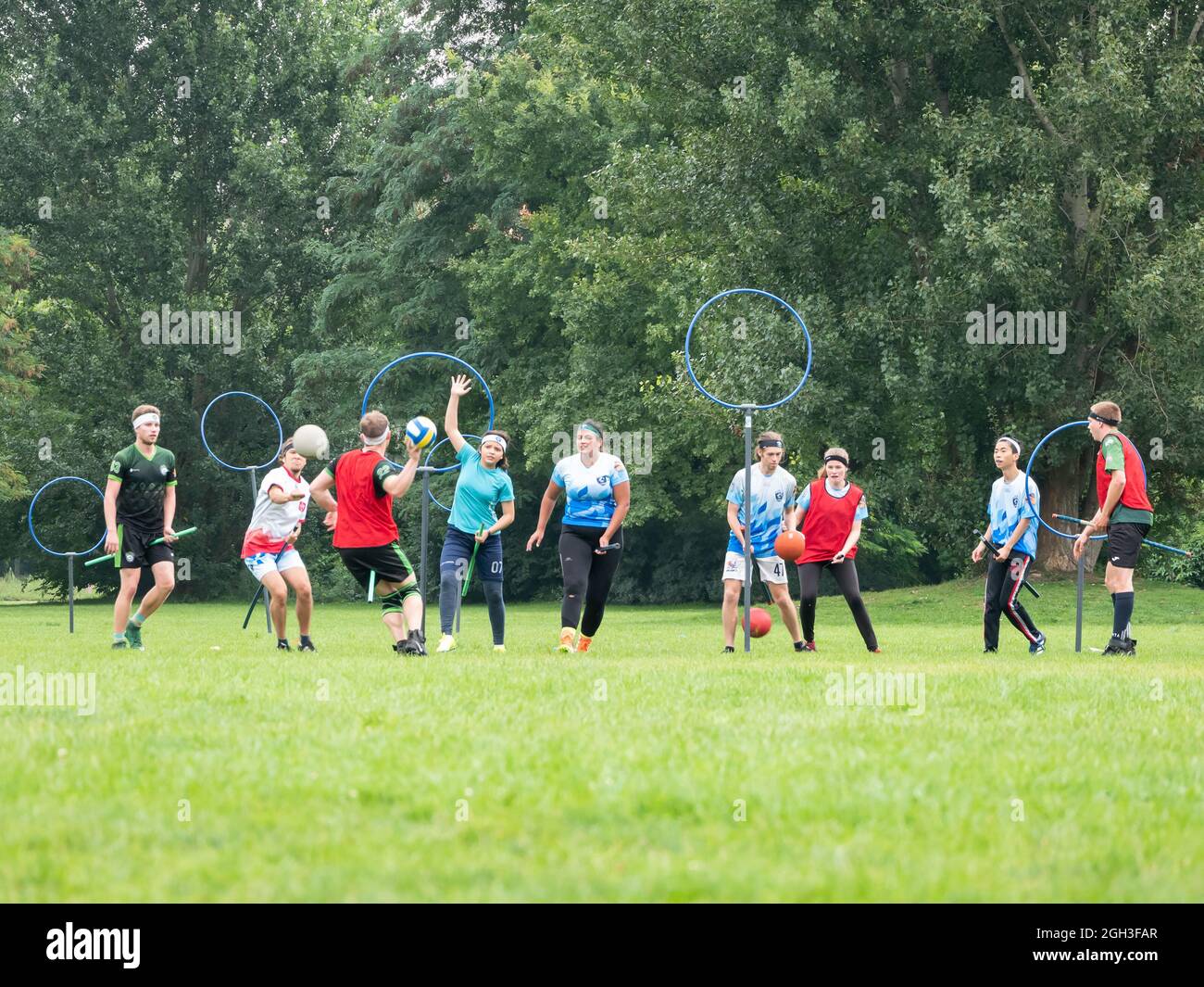 Quidditch Match In Public Gleisdreieck Park in Berlin, Germany Stock Photo