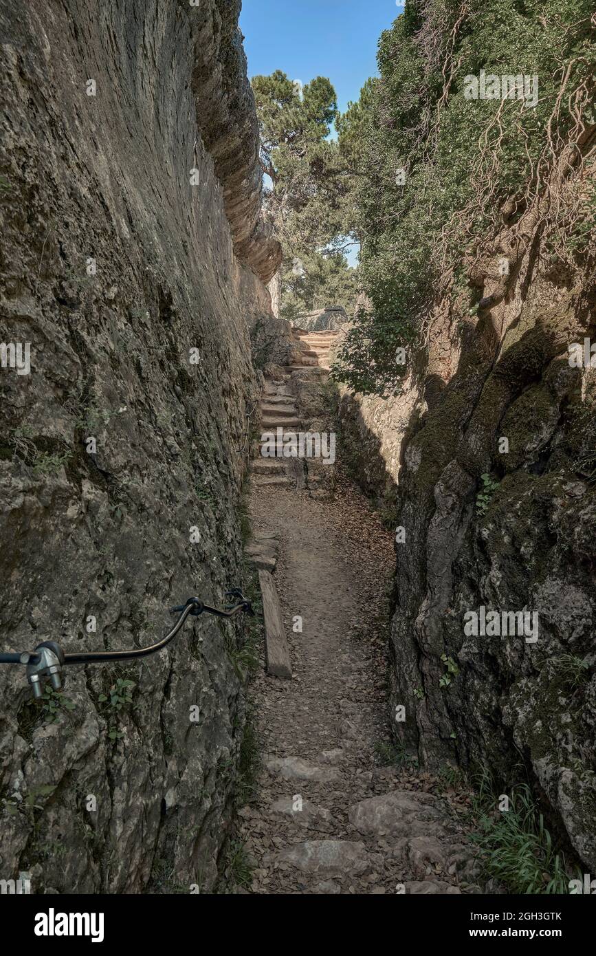 The Enchanted City, Spanish natural site of calcareous or limestone rock formations formed over thousands of years, Cuenca, Spain, Europe Stock Photo