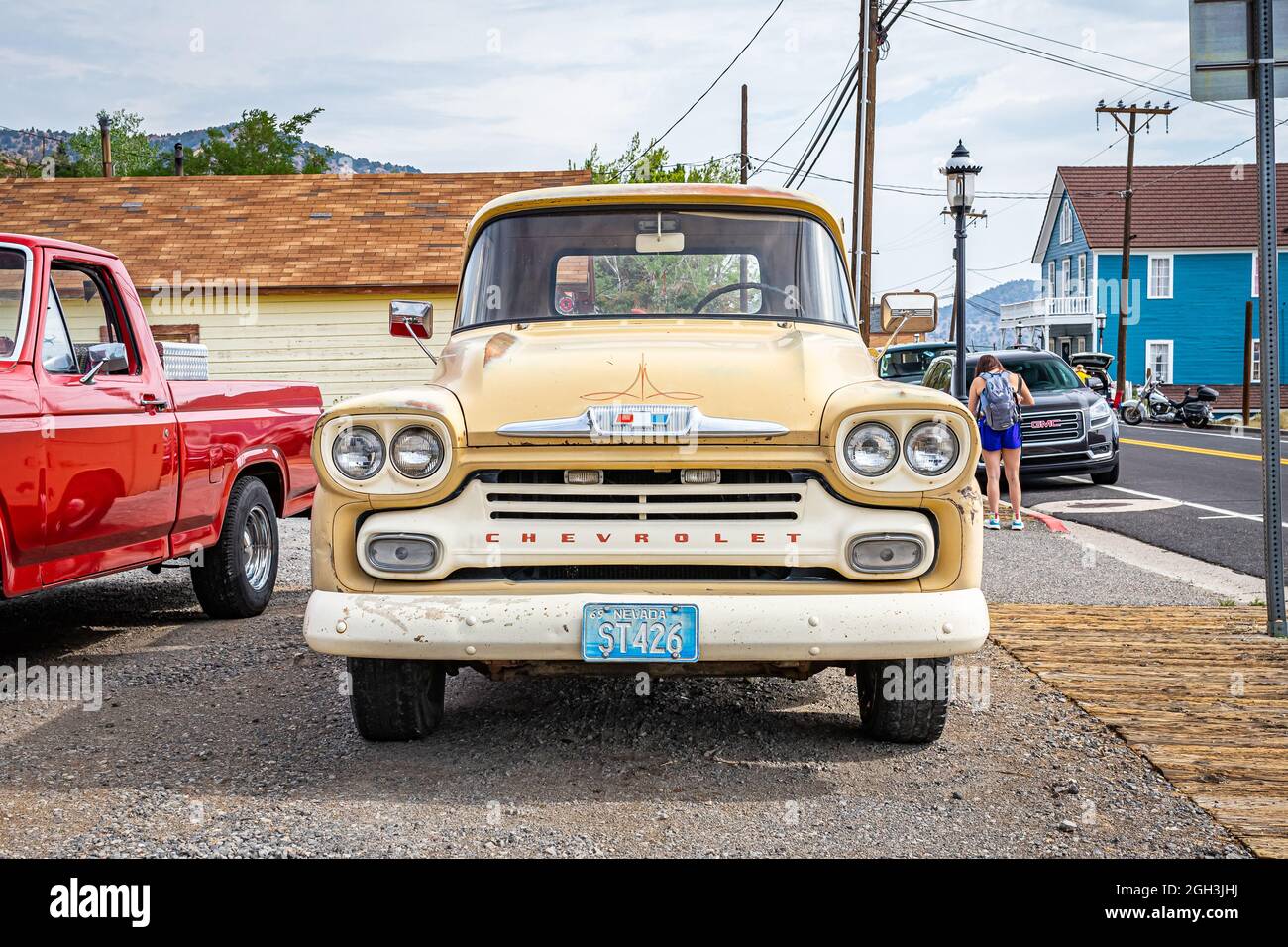 Virginia City, NV - July 30, 2021: 1958 Chevrolet Apache 31 Tool Body Work Truck parked on a local street. Stock Photo