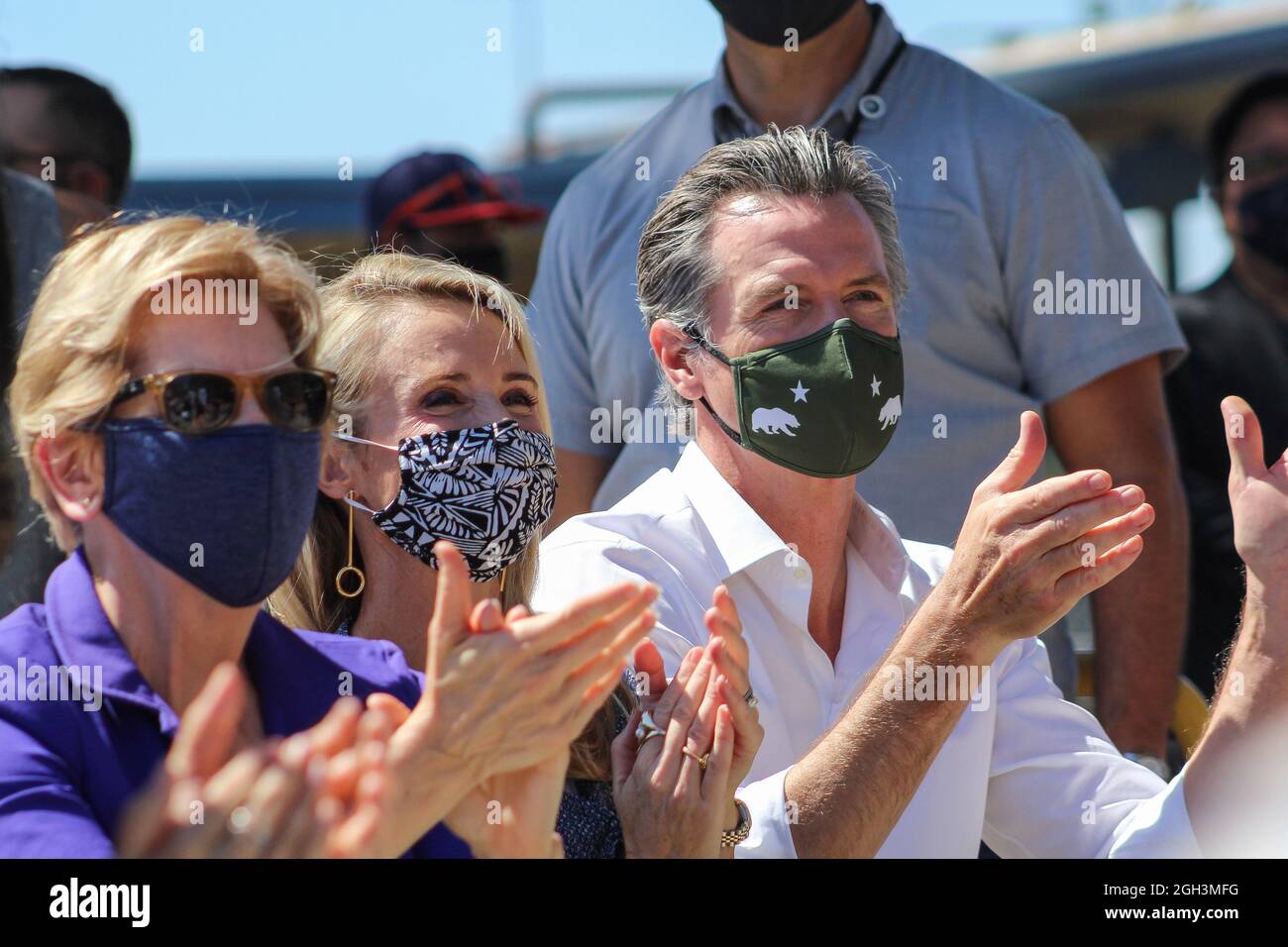 Los Angeles, USA. 04th Sep, 2021. Senator Elizabeth Warren campaigns with Governor Gavin Newsom and First Partner Jennifer Siebel Newsom at a 'Vote No' rally in Los Angeles, California on September 4, 2021. (Photo by Conor Duffy/Sipa USA) Credit: Sipa USA/Alamy Live News Stock Photo