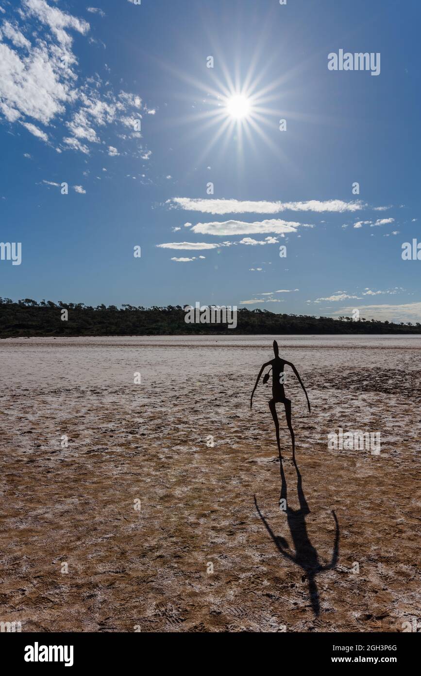 View of part of the metal human sculptures art installation by artist Antony Gormley on Lake Ballard in Western Australia. Stock Photo
