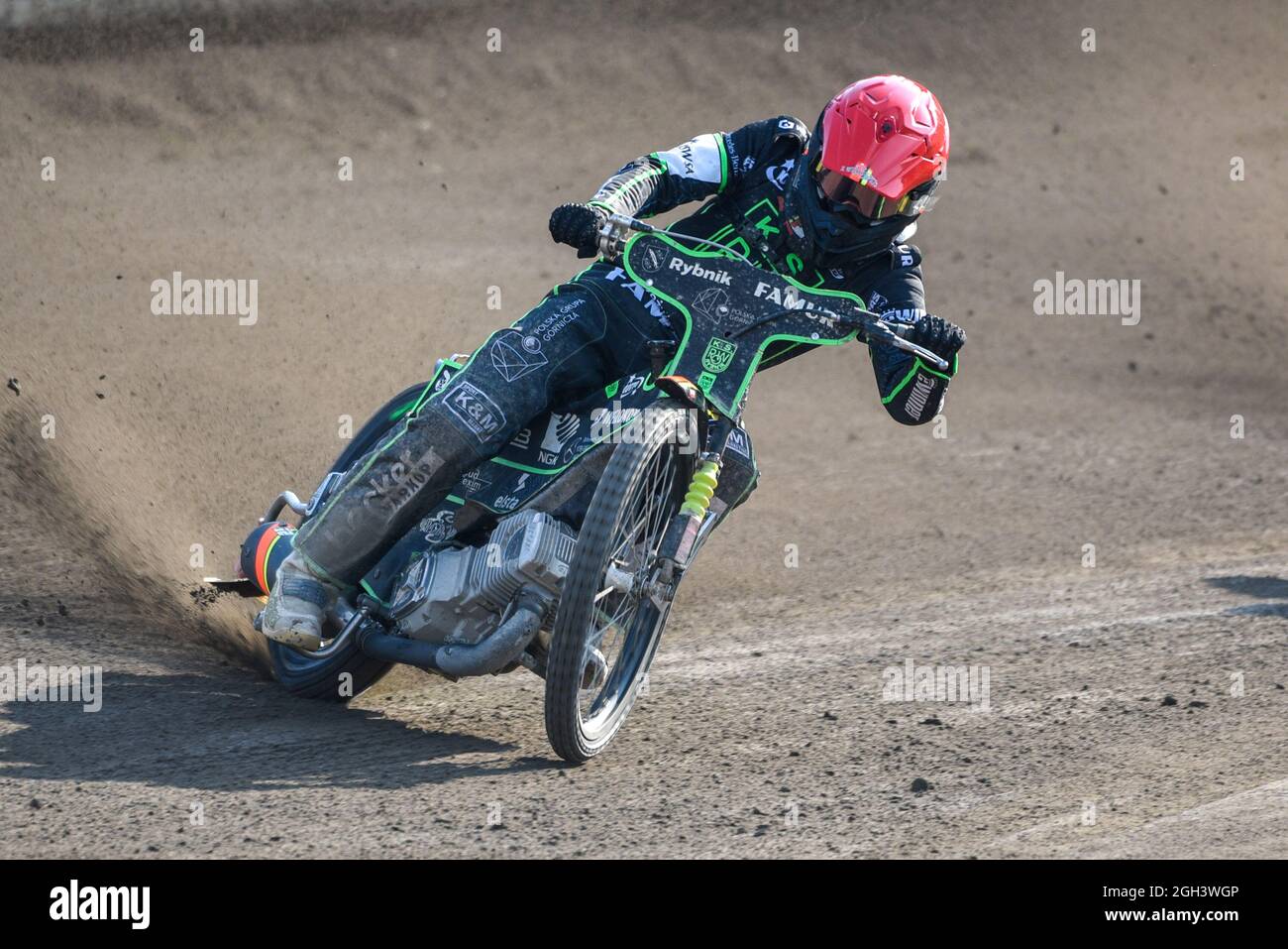 Rybnik, Poland. 04th Sep, 2021. Michael JEPSEN JENSEN of ROW on the track in Heat 5 during eWinner Division One Speedway League Play-off match between K.S. ROW Rybnik and ARGED Malesa TZ OSTROVIA at Municipal Stadium in Rybnik, Poland on September 4, 2021 (Photo by Andrew SURMA/ Credit: Sipa USA/Alamy Live News Stock Photo