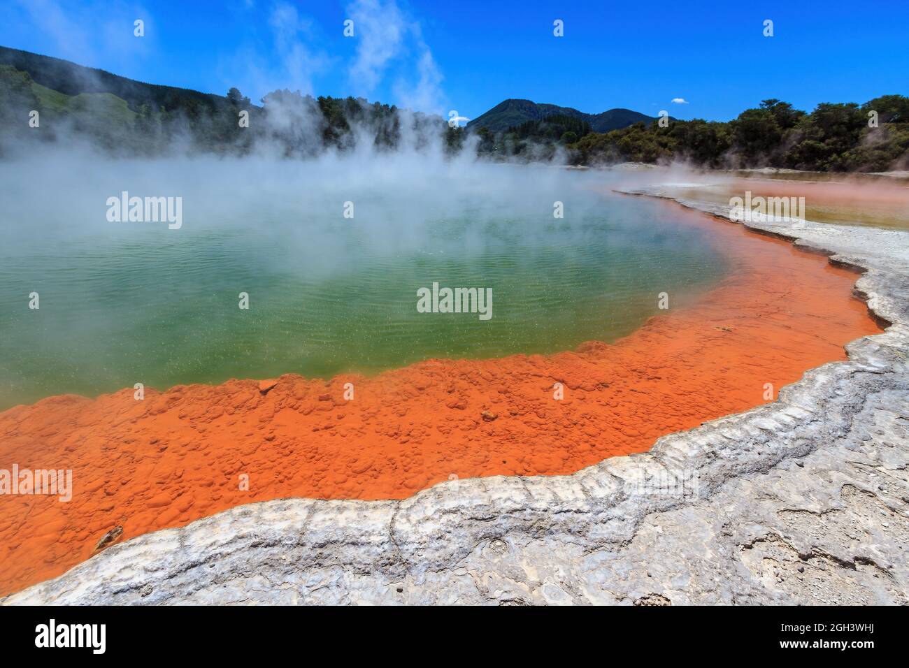 The Champagne Pool, a bubbling hot spring in the Waiotapu geothermal area, New Zealand Stock Photo