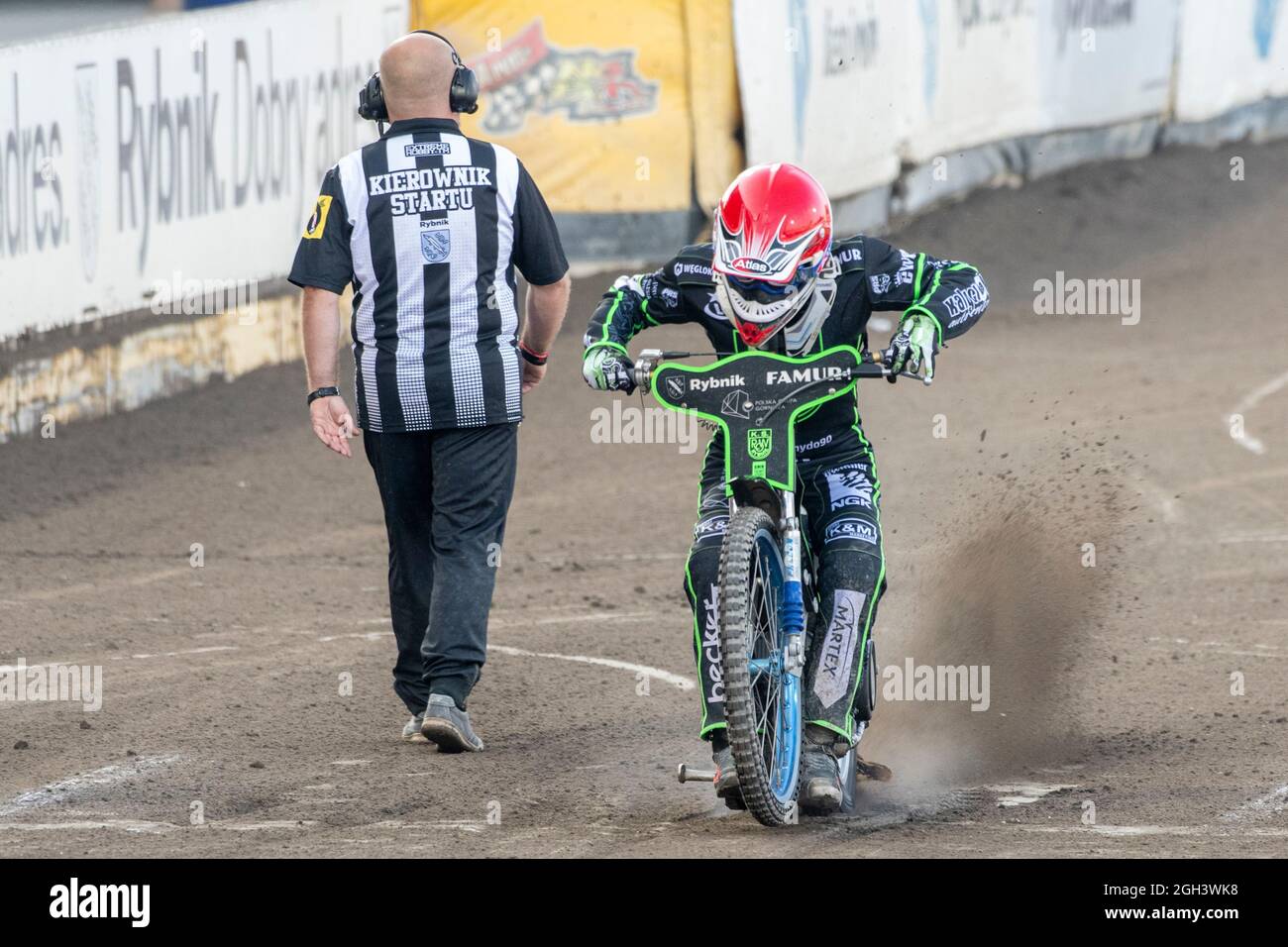 Rybnik, Poland. 04th Sep, 2021. Rune HOLTA of ROW in action in Heat 13 during eWinner Division One Speedway League Play-off match between K.S. ROW Rybnik and ARGED Malesa TZ OSTROVIA at Municipal Stadium in Rybnik, Poland on September 4, 2021 (Photo by Andrew SURMA/ Credit: Sipa USA/Alamy Live News Stock Photo