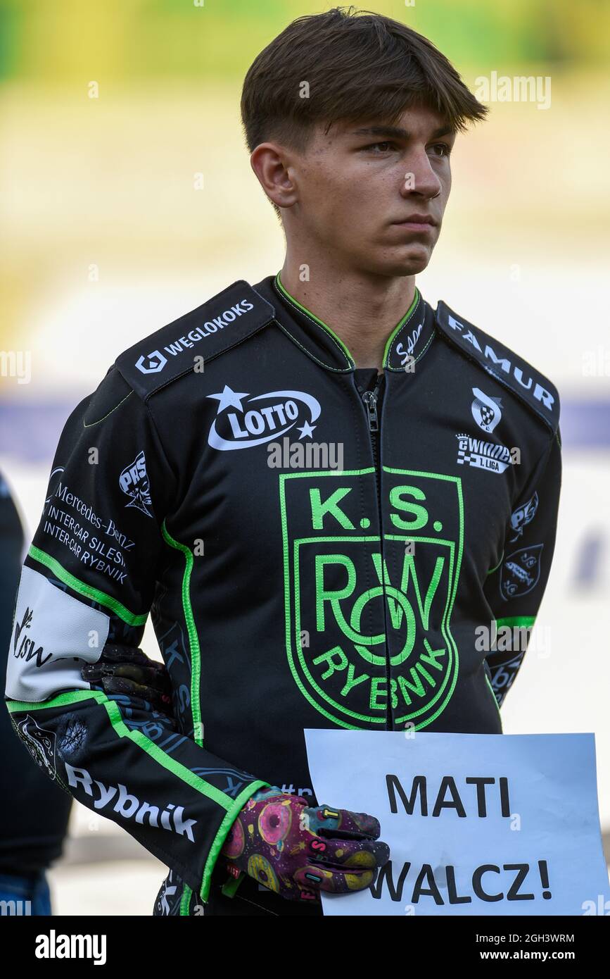 Rybnik, Poland. 04th Sep, 2021. Kacper TKOCZ of ROW during eWinner Division  One Speedway League Play-off match between K.S. ROW Rybnik and ARGED Malesa  TZ OSTROVIA at Municipal Stadium in Rybnik, Poland