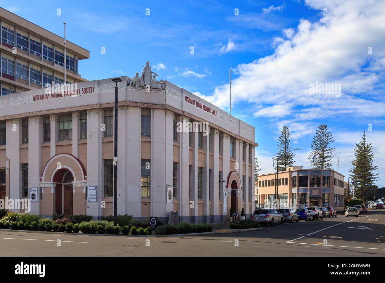 The Australian Mutual Provident Society building in Napier, New Zealand, an Art Deco structure built in 1935 Stock Photo