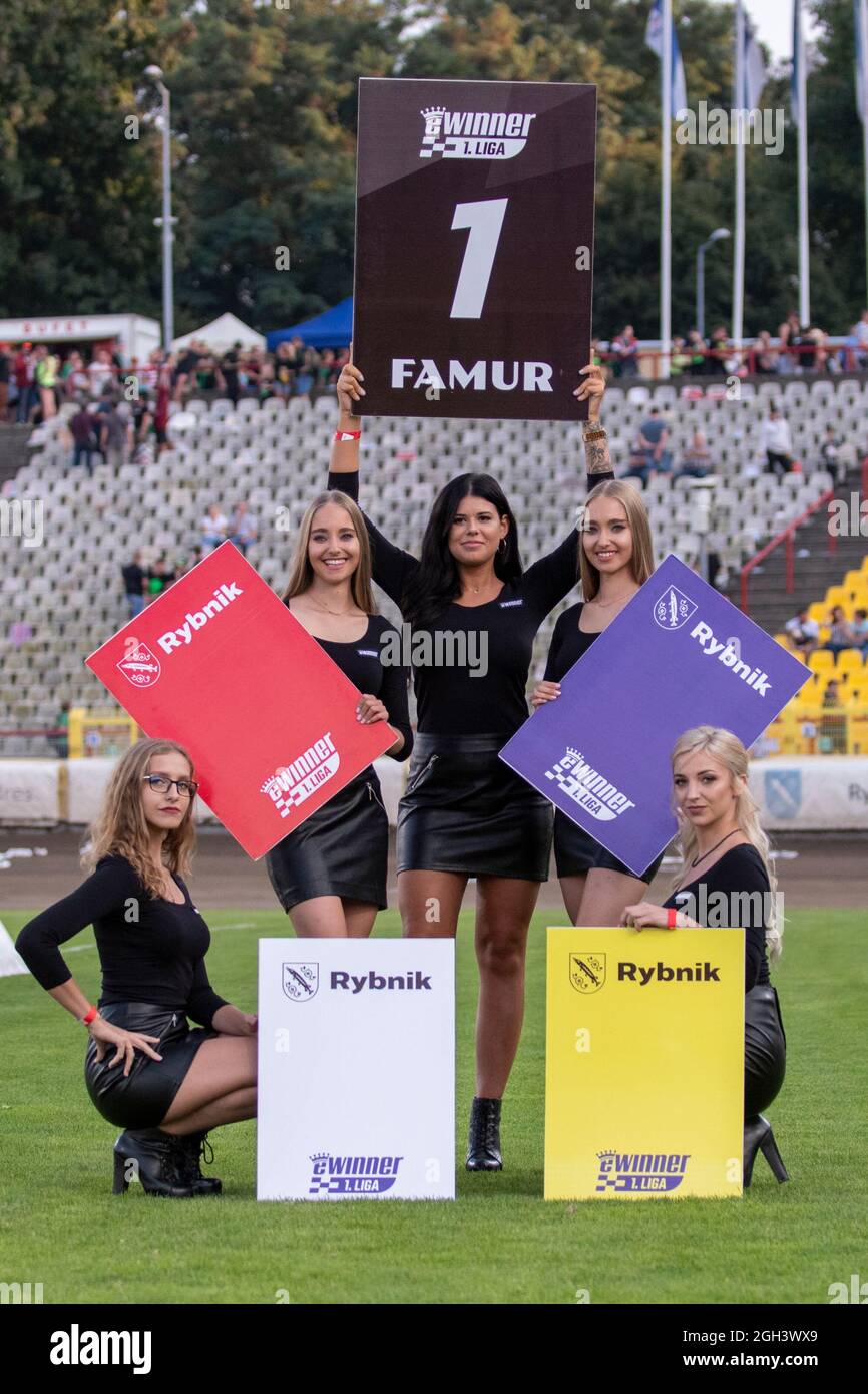 Rybnik, Poland. 04th Sep, 2021. The Speedway Girls after eWinner Division One Speedway League Play-off match between K.S. ROW Rybnik and ARGED Malesa TZ OSTROVIA at Municipal Stadium in Rybnik, Poland on September 4, 2021 (Photo by Andrew SURMA/ Credit: Sipa USA/Alamy Live News Stock Photo