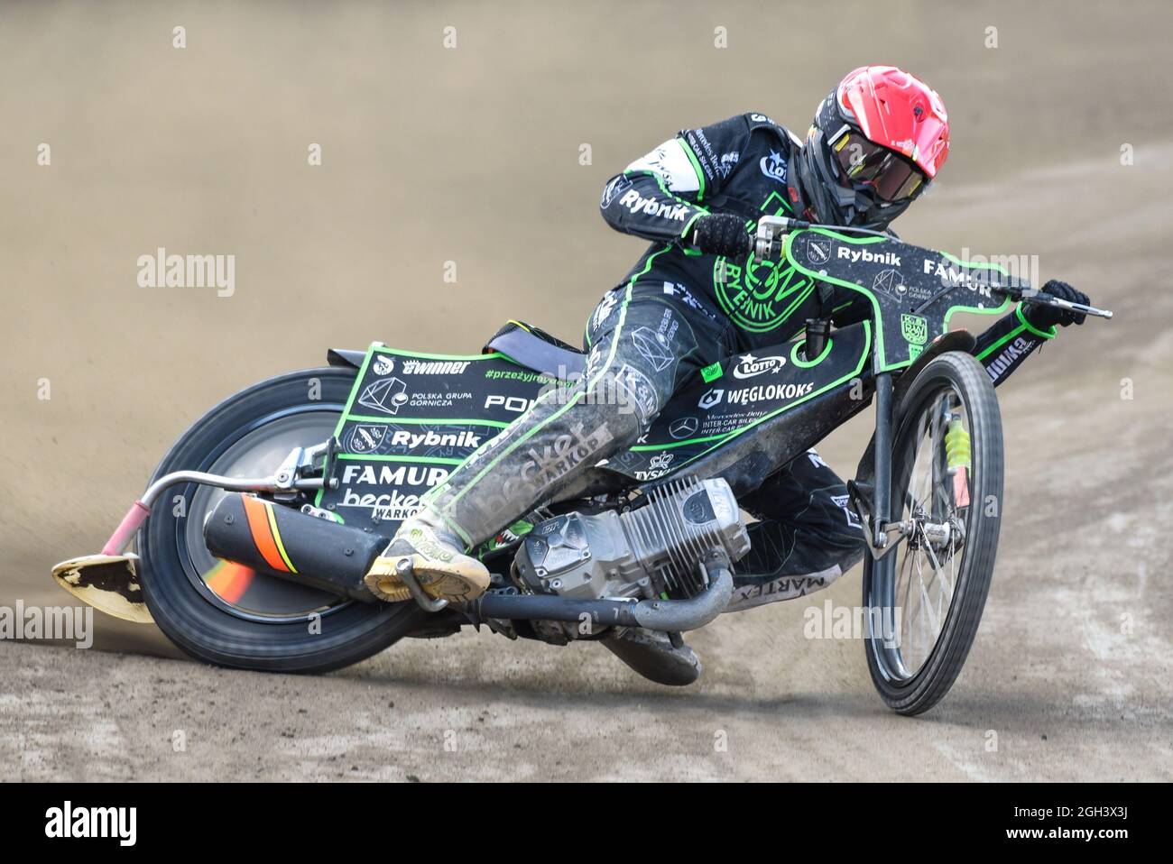 Rybnik, Poland. 04th Sep, 2021. Michael JEPSEN JENSEN of ROW in action on the track in Heat 10 during eWinner Division One Speedway League Play-off match between K.S. ROW Rybnik and ARGED Malesa TZ OSTROVIA at Municipal Stadium in Rybnik, Poland on September 4, 2021 (Photo by Andrew SURMA/ Credit: Sipa USA/Alamy Live News Stock Photo