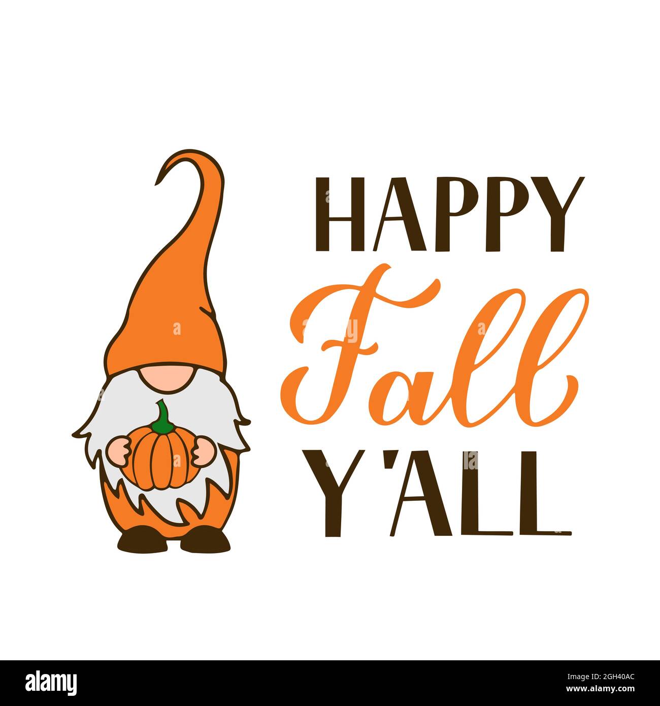 Autumn gnome holding pumpkin. Happy Fall quote lettering. Cute cartoon  characters. Vector template for typography poster, banner, greeting card,  t-shi Stock Vector Image & Art - Alamy