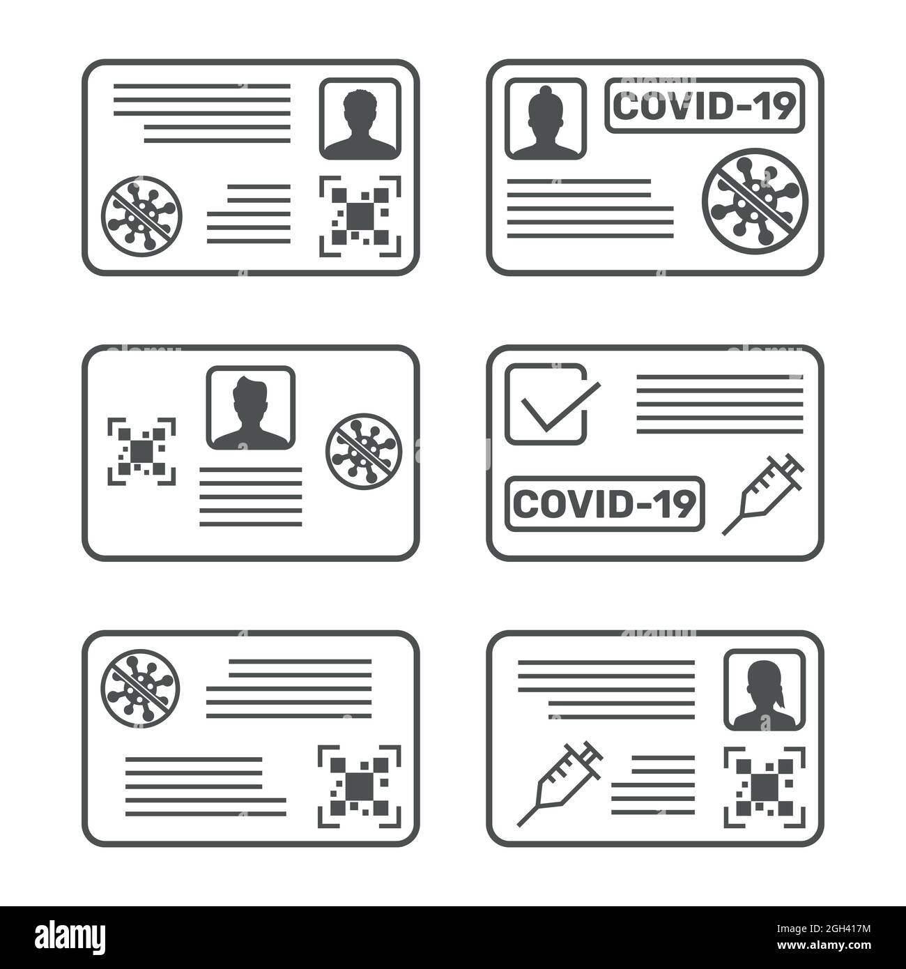 Vaccine passport variants. Verification of immunization after vaccination with covid vaccine-19. EPS 10 Stock Vector