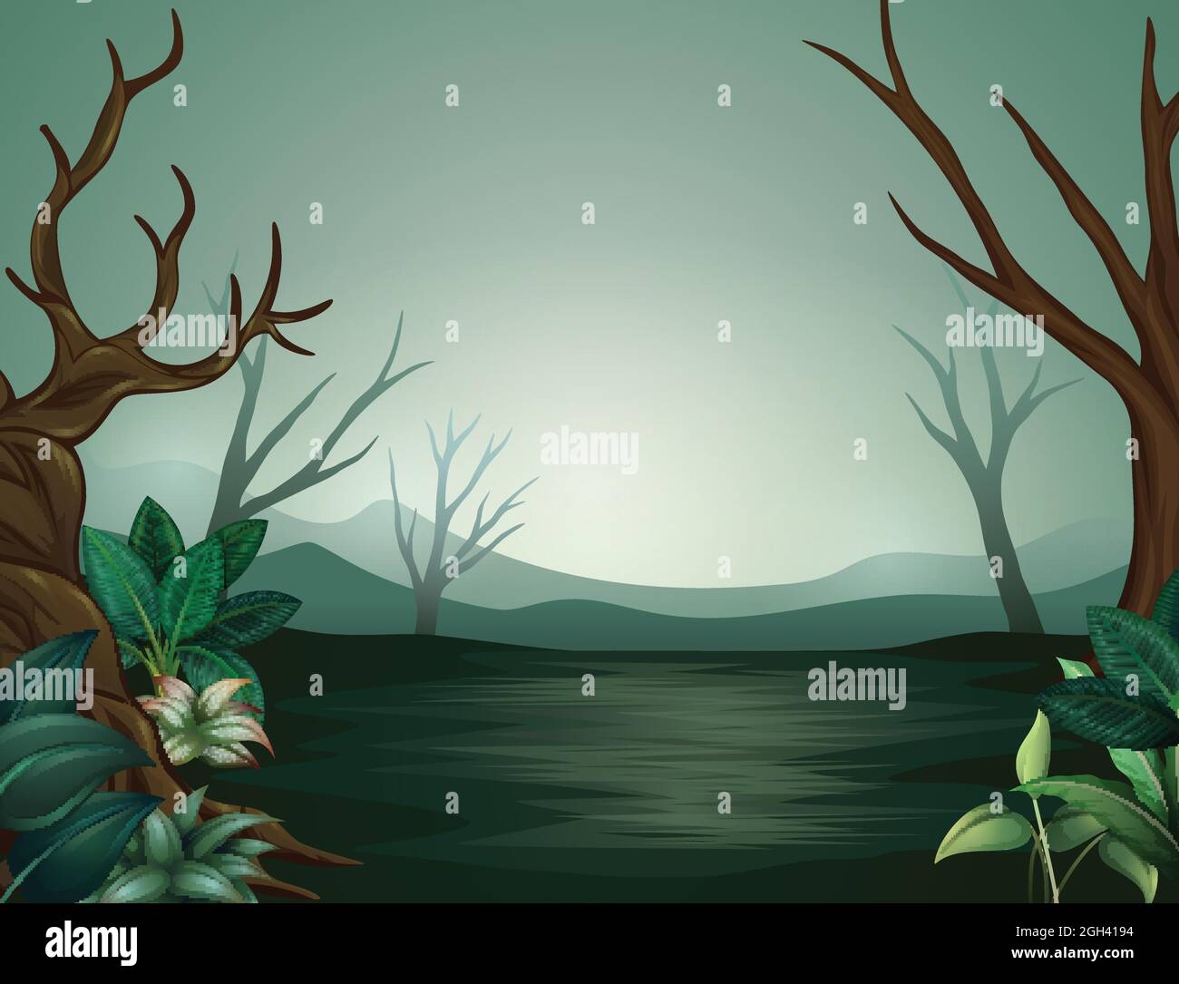 Scary forest of halloween at night and misty Stock Vector Image & Art ...