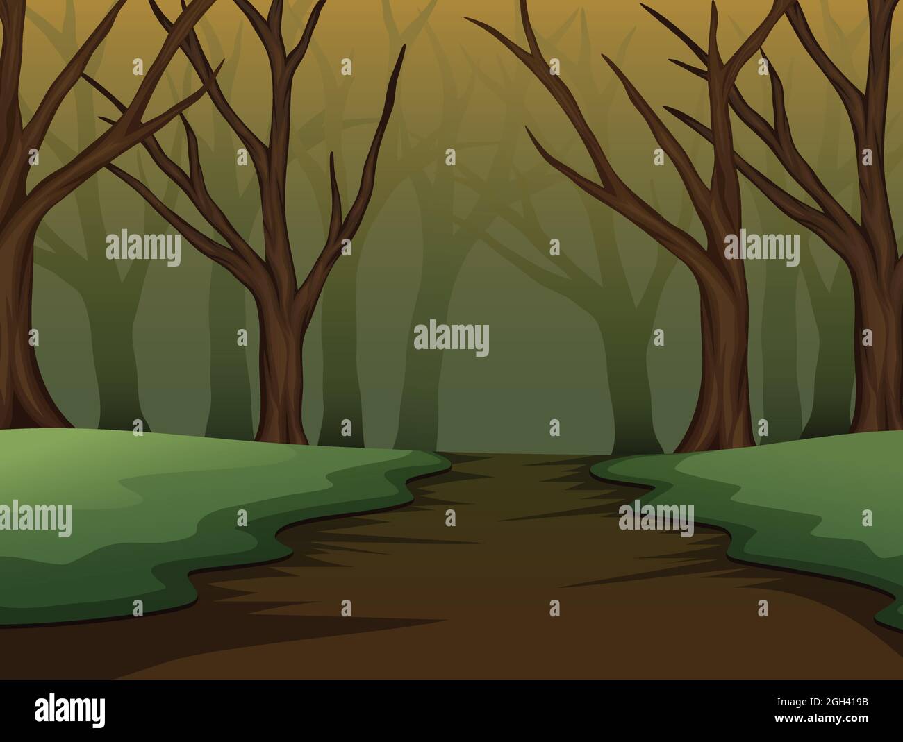 Dark foggy forest path Stock Vector Images - Alamy
