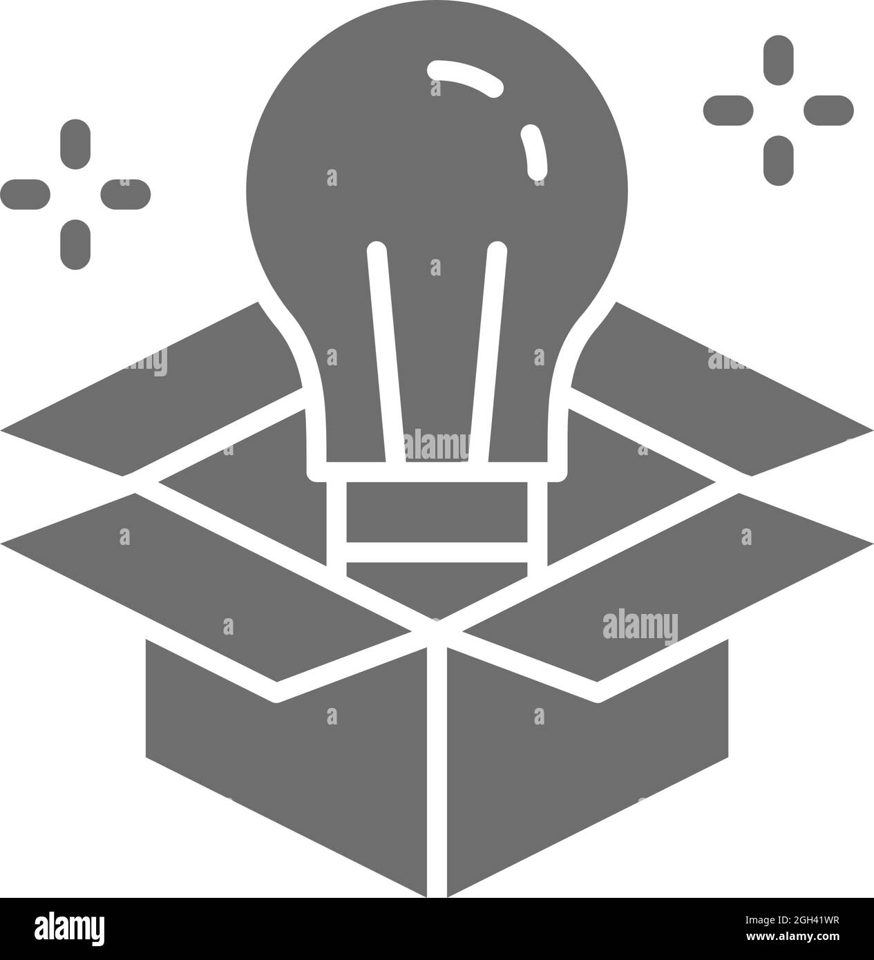 Light bulb in box, innovation, creative idea grey icon Stock Vector ...