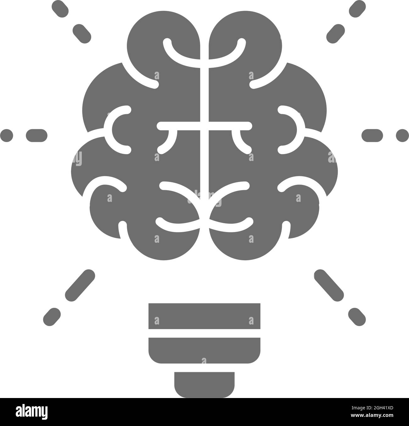 Brain and light bulb, innovation, creative idea grey icon Stock Vector ...