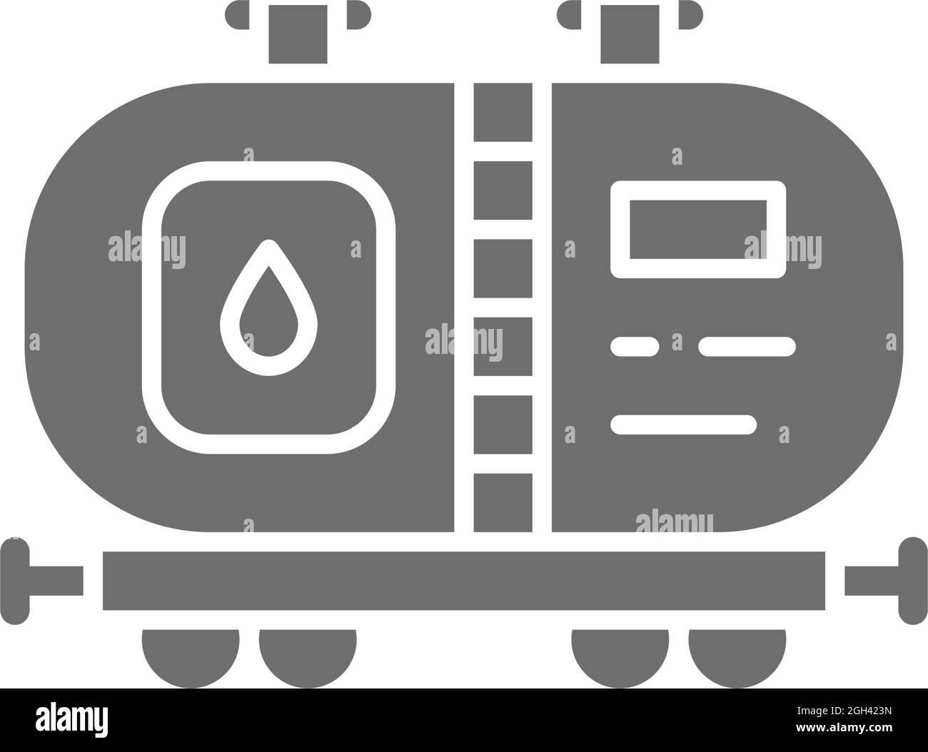 Oil tank, petroleum wagon with fuel, railroad transportation grey icon. Stock Vector