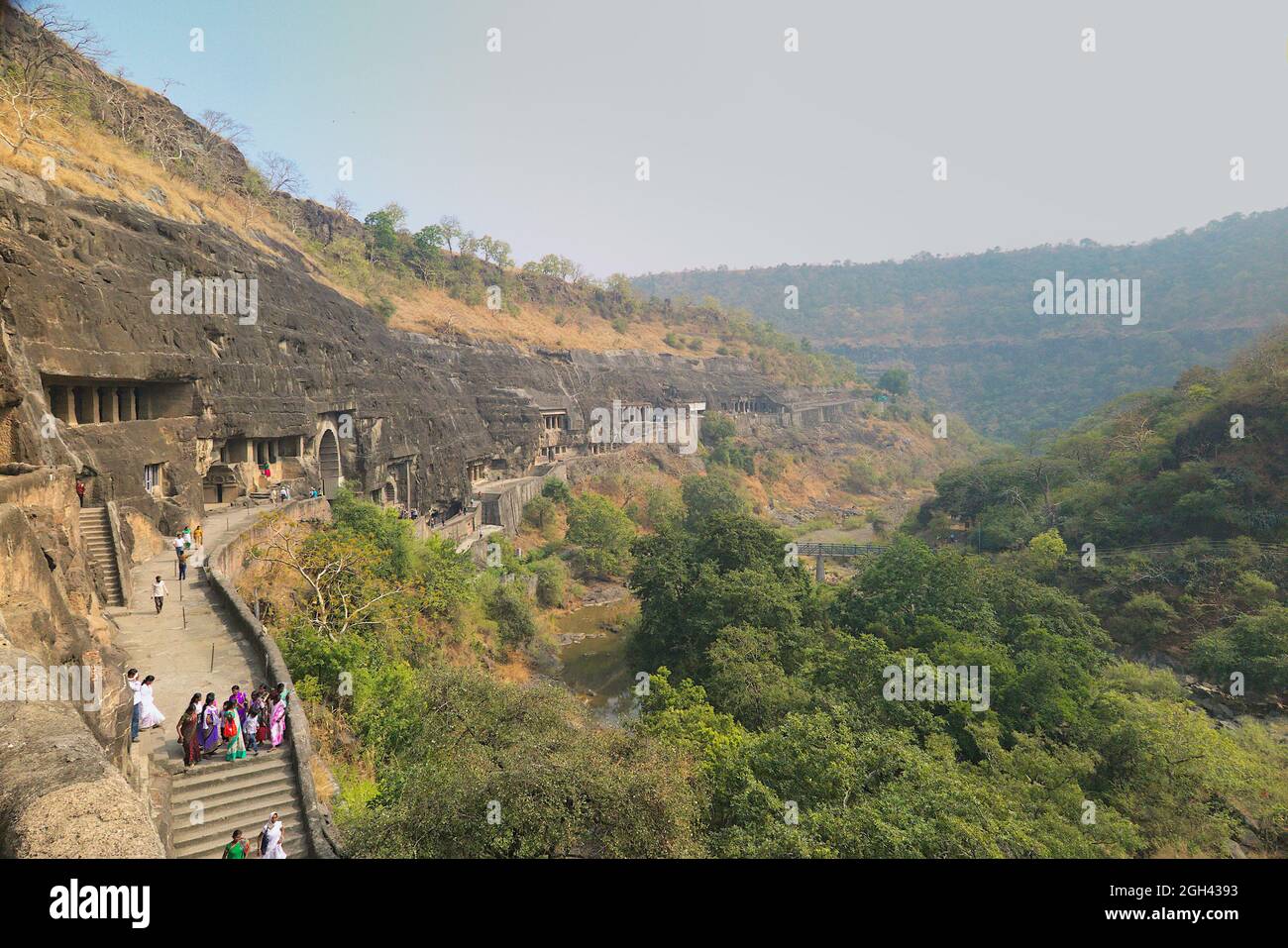 View of westernmost end of Ajanta complex, with unfinished Cave 28 at