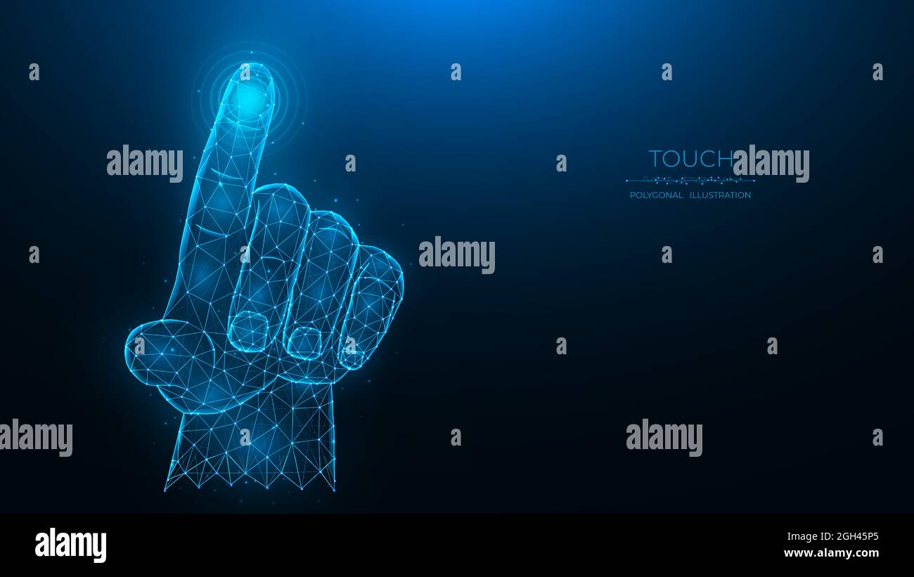 Touch the future concept. Polygonal vector illustration of a hand ...