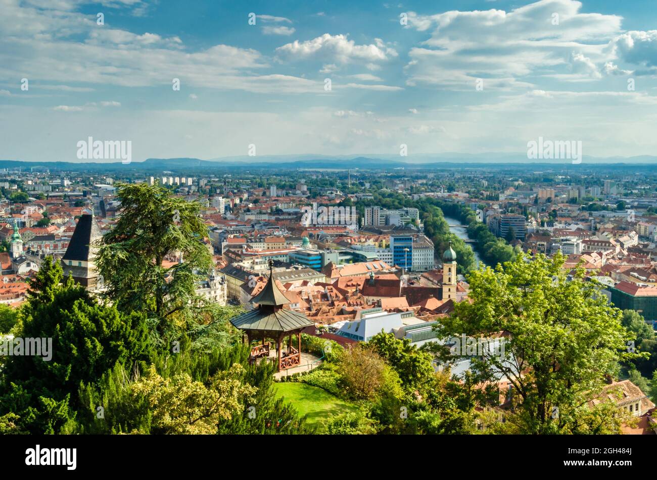 Urban landscape, city view of Graz, Austria from Schlossberg (English ...