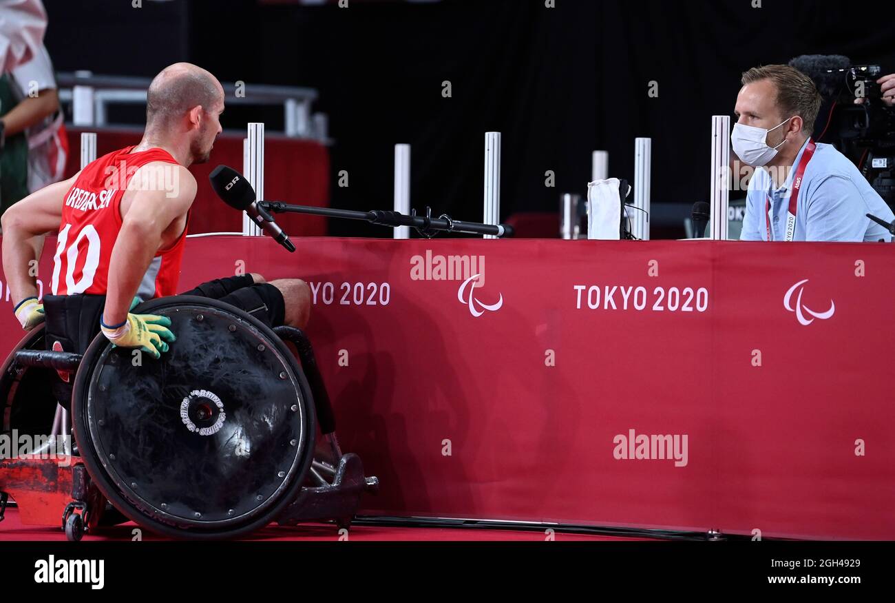 Tokyo. 27th Aug, 2021. UK:.20210827, Tokyo, Japan.Tokyo 2020 Paralympic Games, .Wheelchair rugby Denmark-France. Mixed zone. Photo: Lars Moeller.DK:.20210827, Tokyo, Japan.Tokyo 2020 Paralympiske Lege. KÃ¸restolsrugby Danmark-Frankrig. Mixed zone.Foto: Lars MÃ¸ller. (Credit Image: © Lars Moeller/ZUMA Press Wire) Stock Photo