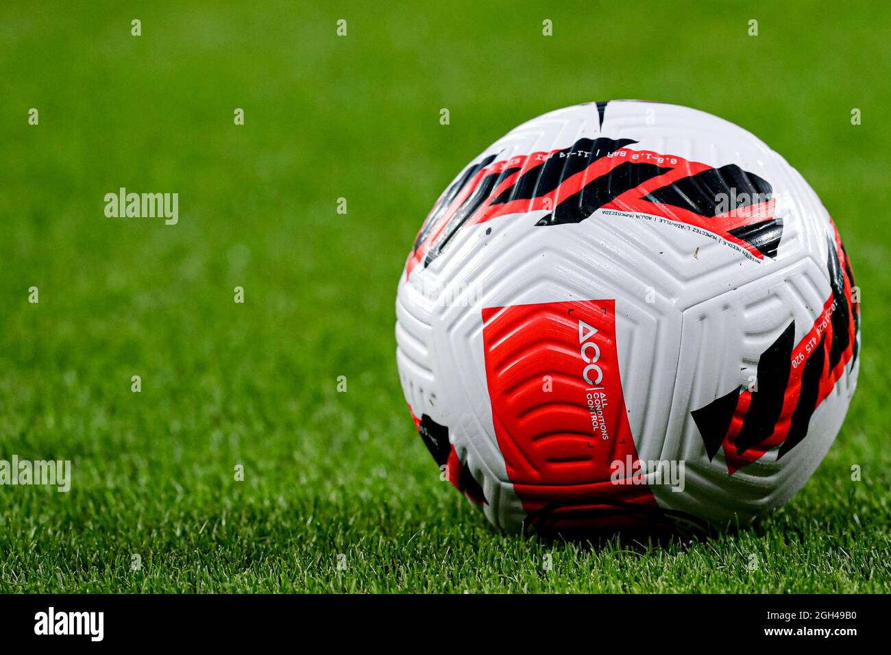 EINDHOVEN, NETHERLANDS - SEPTEMBER 4: Detailed view of a Nike match ball  during the 2022 FIFA World Cup Qualifier match between Netherlands and  Montenegro at the Philips Stadion on September 4, 2021