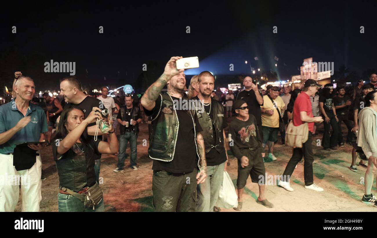 Audience up front of the Rock Stage Burapa Bike Week Feburary 2018 Pattaya Thailand Stock Photo