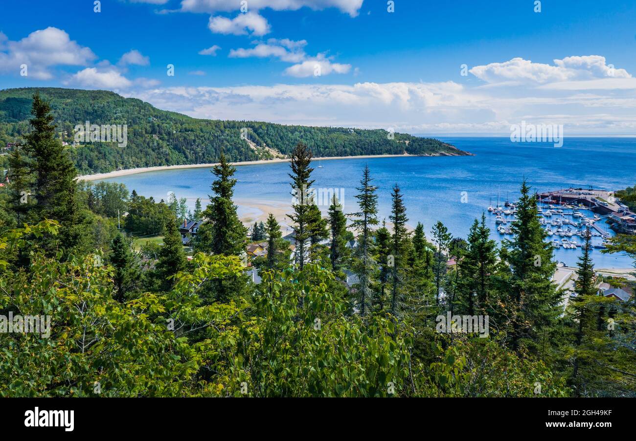 View on Tadoussac bay and Tadoussac harbor from Anse a l'Eau Hill, in the cute village of Tadoussac (Quebec, Canada) Stock Photo