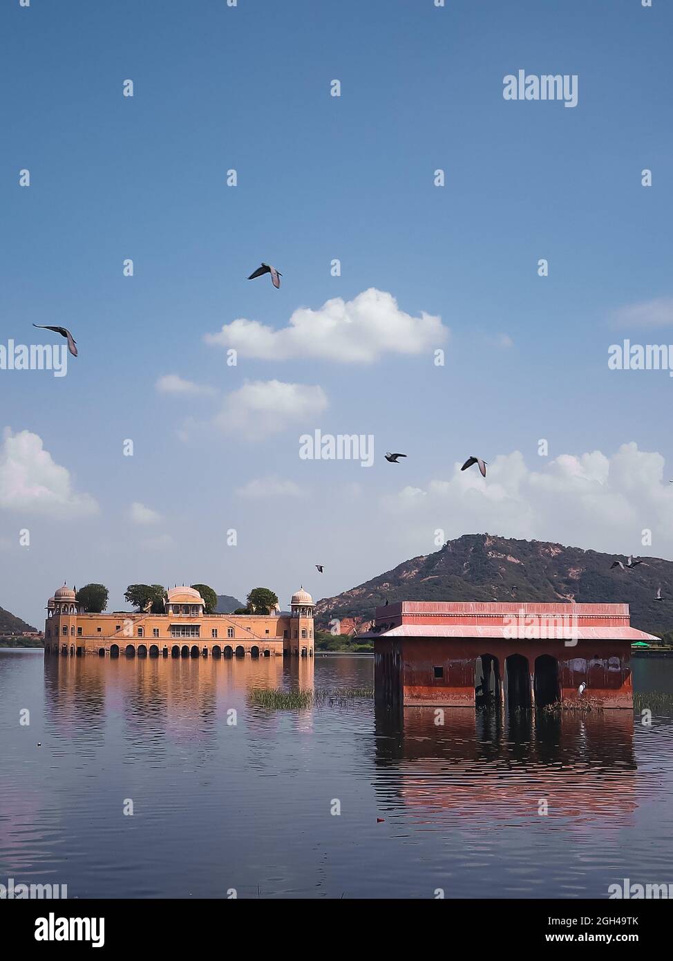 Jalmahal is a famous historical palace situated between the Mansagar lake of Jaipur, the capital of Rajasthan. Stock Photo