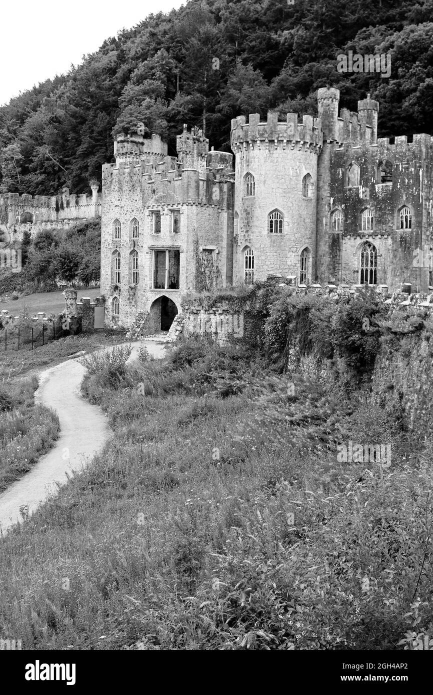 Gwrych Castle is a Grade I listed 19th-century country house near Abergele in Conwy, Wales Stock Photo