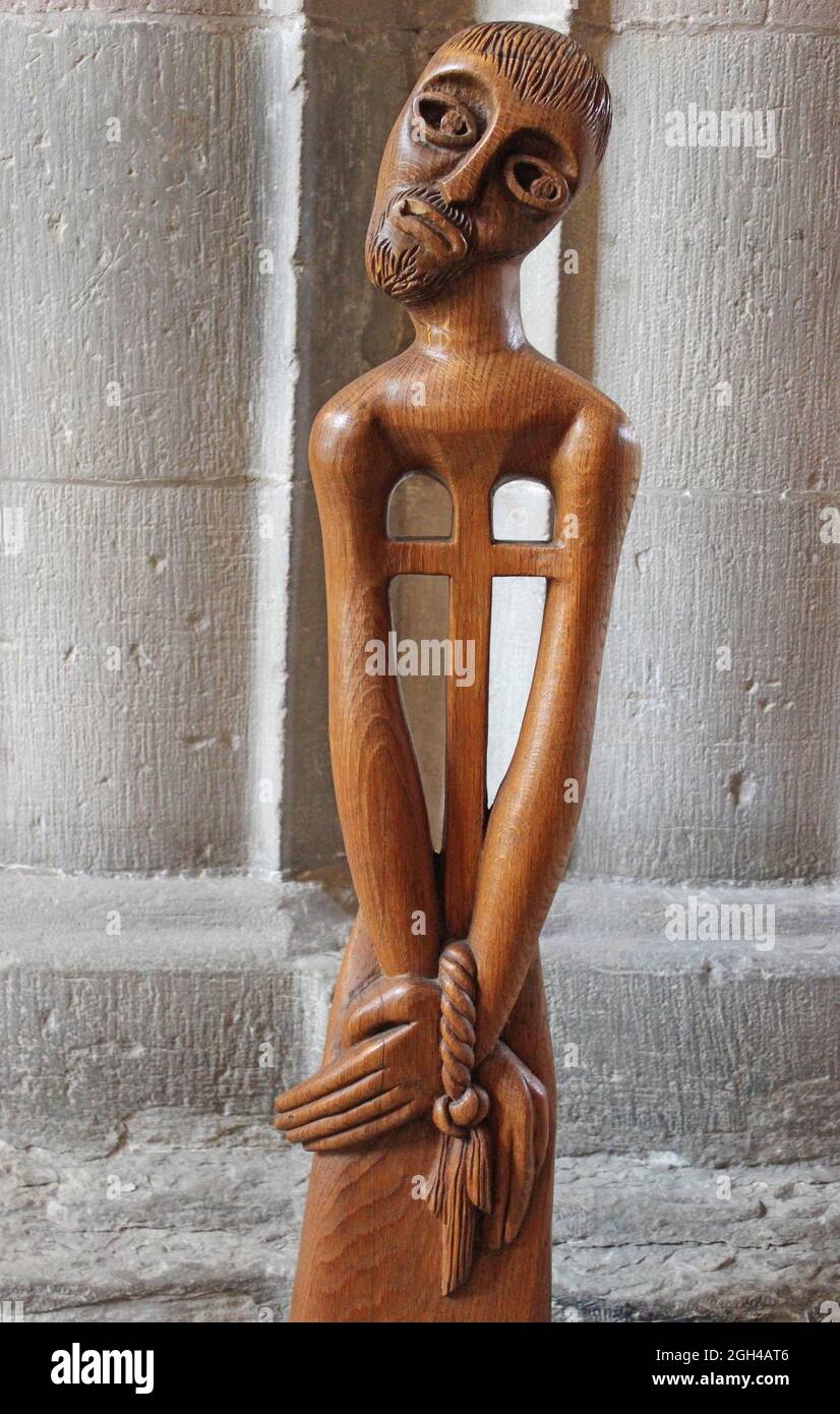 Modern Jesus Wood Carving in St Asaph Cathedral, Wales Stock Photo
